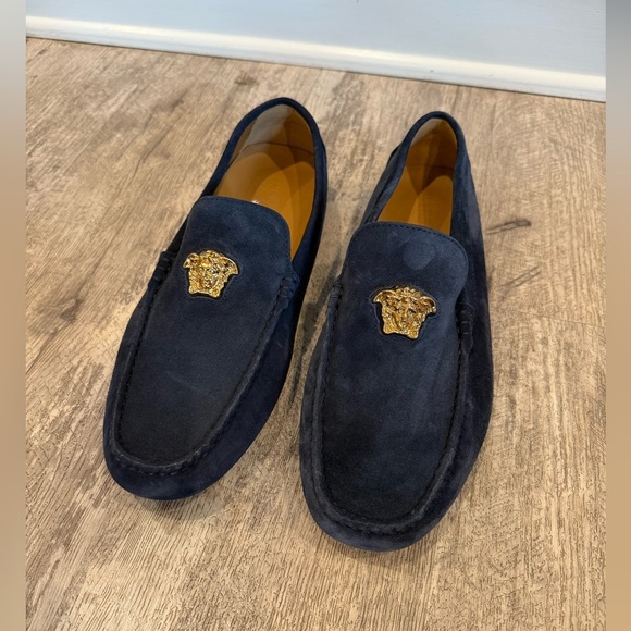 Versace Medusa Blue and Gold Slip-On Driving Loafers NEW - Picture 7 of 11